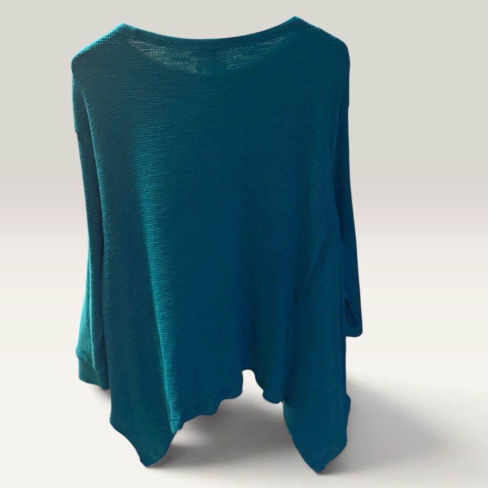 Westbound Teal Waffle Knit Asymmetrical Sharkbite Hem Long Sleeve Top 1X - Picture 2 of 8